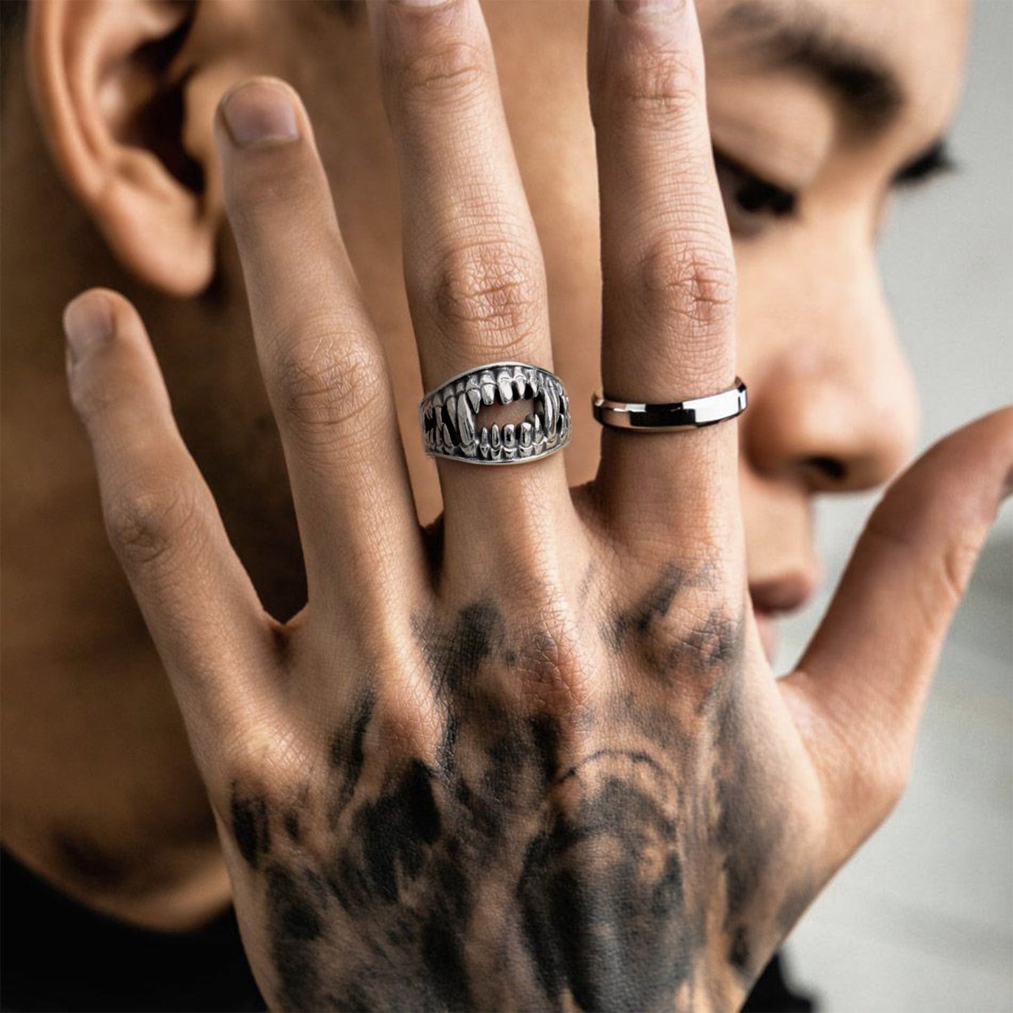 Gothic Punk Vampire Fang Teeth Ring for