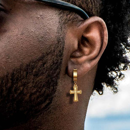 Flash Cz Cross Dangle Hoop Earrings for