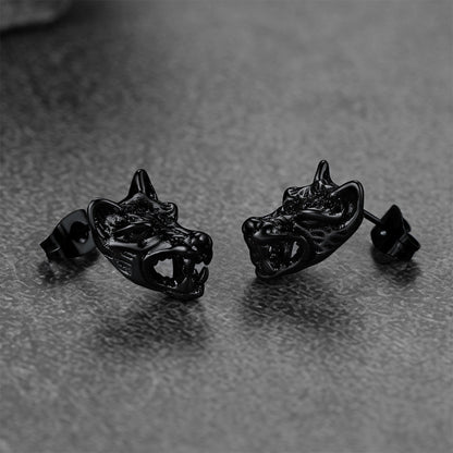 Viking Wolf Stud Earrings for