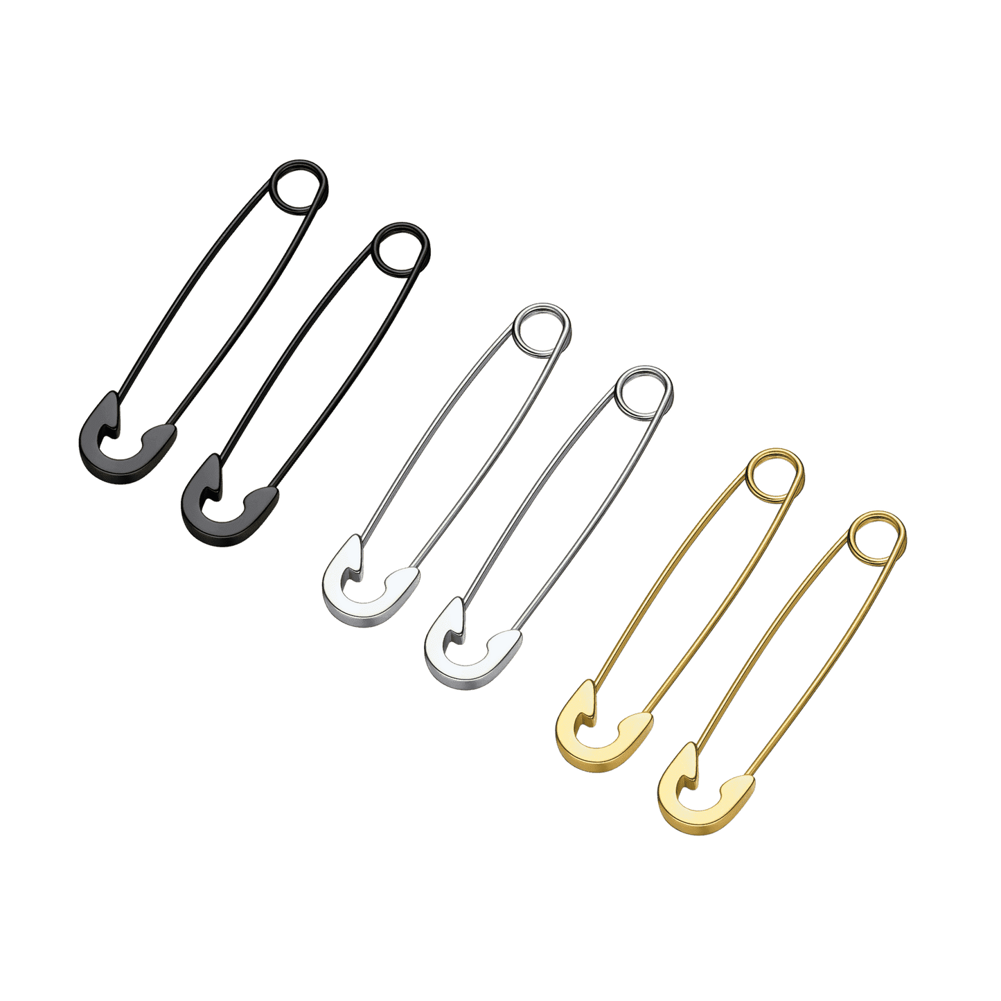 Safety Pin Piercing Earrings Set for 3 Pairs