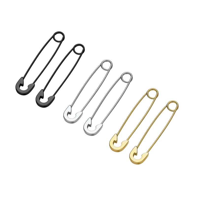 Safety Pin Piercing Earrings Set for 3 Pairs