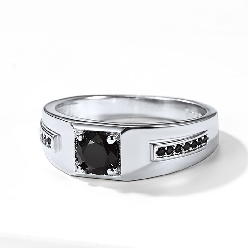 Black Onyx Ring Diamond Ring in Sterling Silver