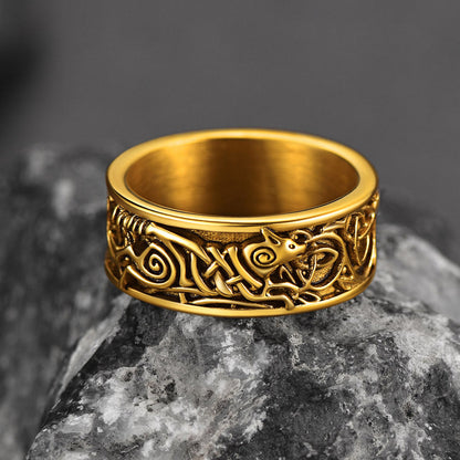 Norse Viking Celtic Wolf Ring Band for