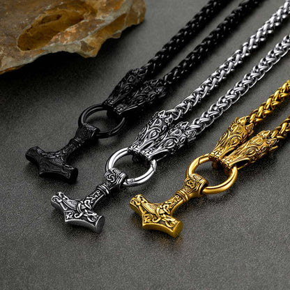 Viking Thor's Hammer Mjolnir Necklace for With Wolf Chain