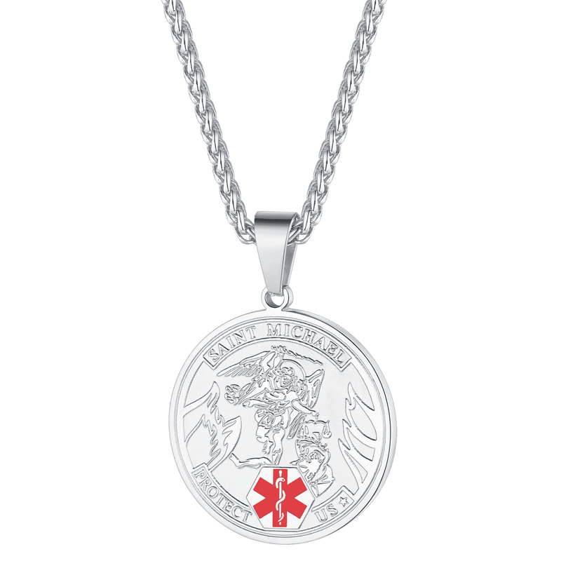 Engraved Saint Michael Medical Alert Id Pendant Necklace
