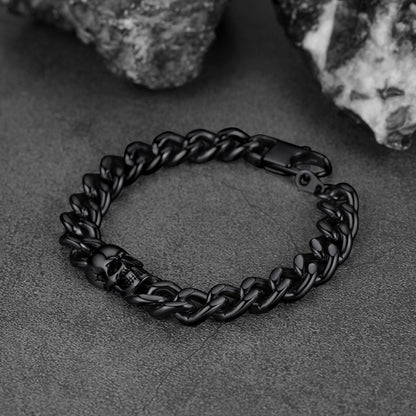 Gothic Heavy Cuban Chain Skull Bracelet for in Stainless Steel
