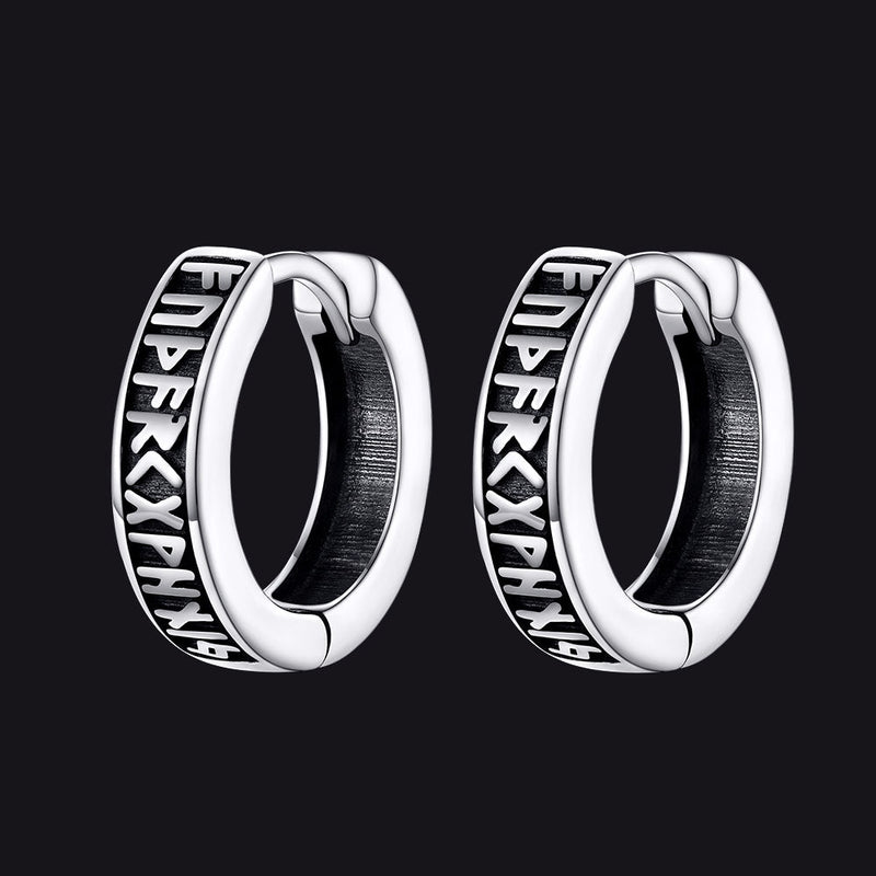 Norse Viking Runes Hoop Huggie Earrings for