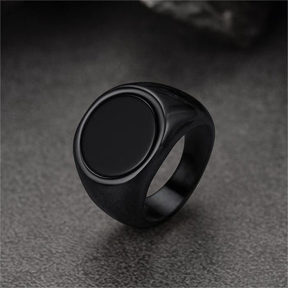 Round Black Onyx Signet Ring for Stainless Steel