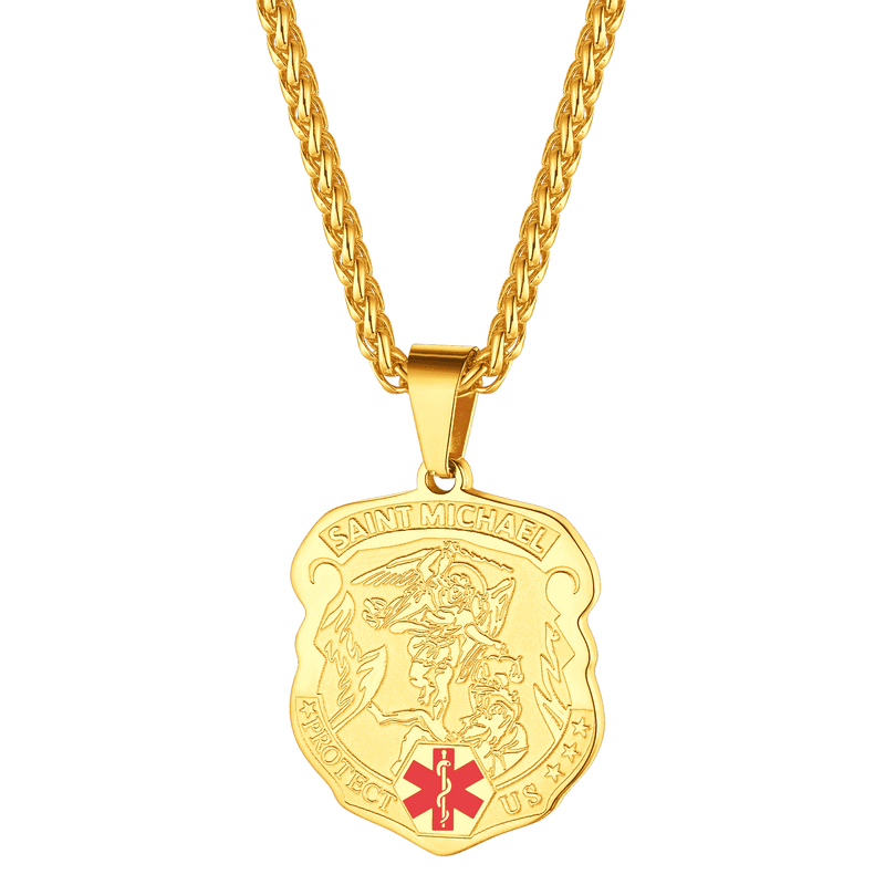 Engraved St. Michael Medical Alert Id Necklace for