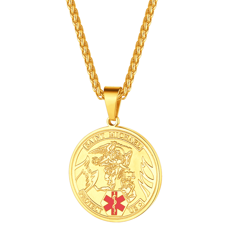 Engraved Saint Michael Medical Alert Id Pendant Necklace