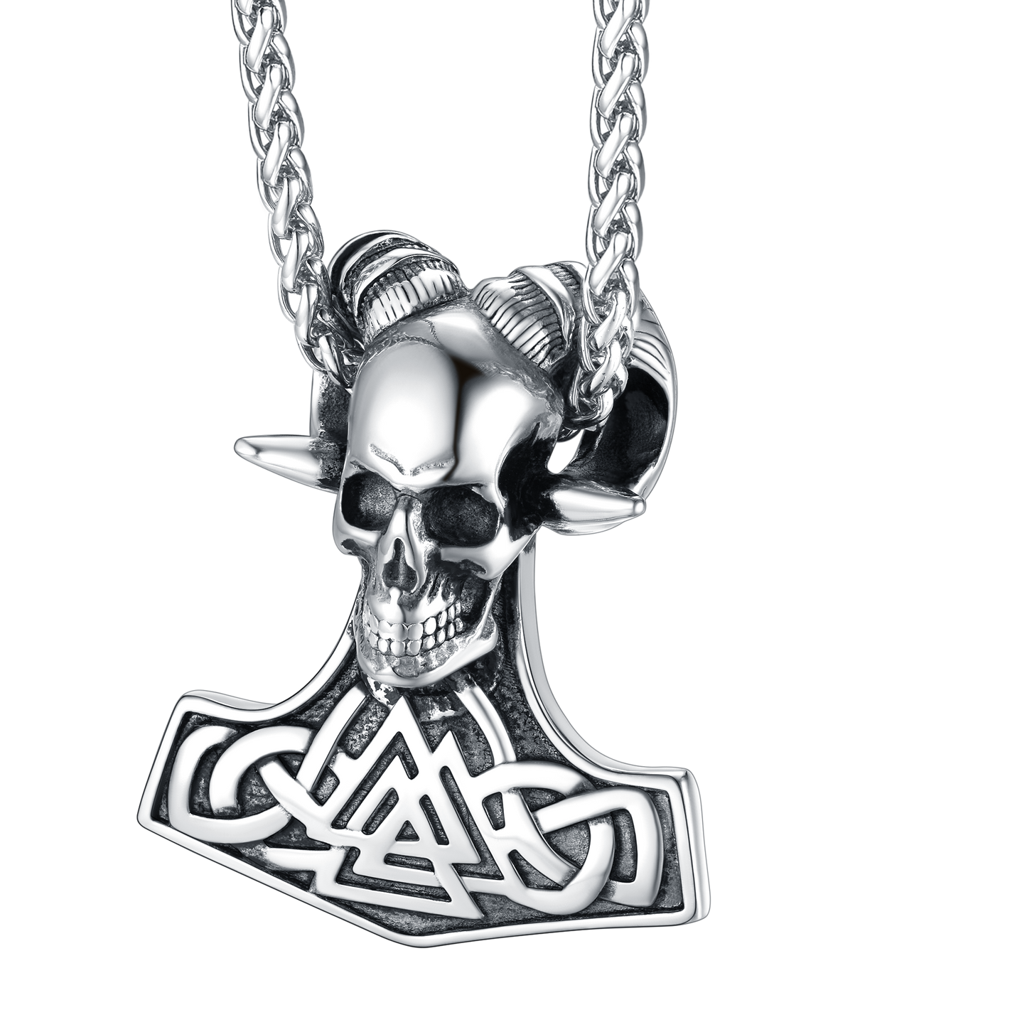 Viking Mjolnir Thor's Hammer Skull Necklace Pendant for