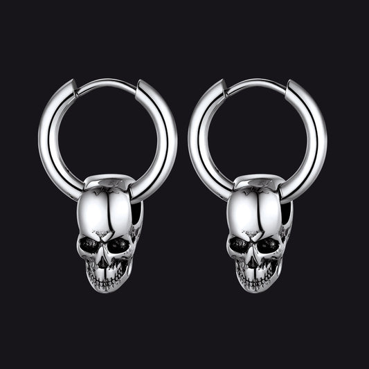 Cool Skull Hoop Dangle Earrings for