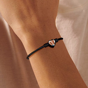 Customized Heart Black Braided Pu Leather Bracelet With Picture Memorial Gift