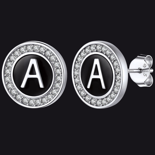 Personalized Black Initial Letter Stud Earrings for