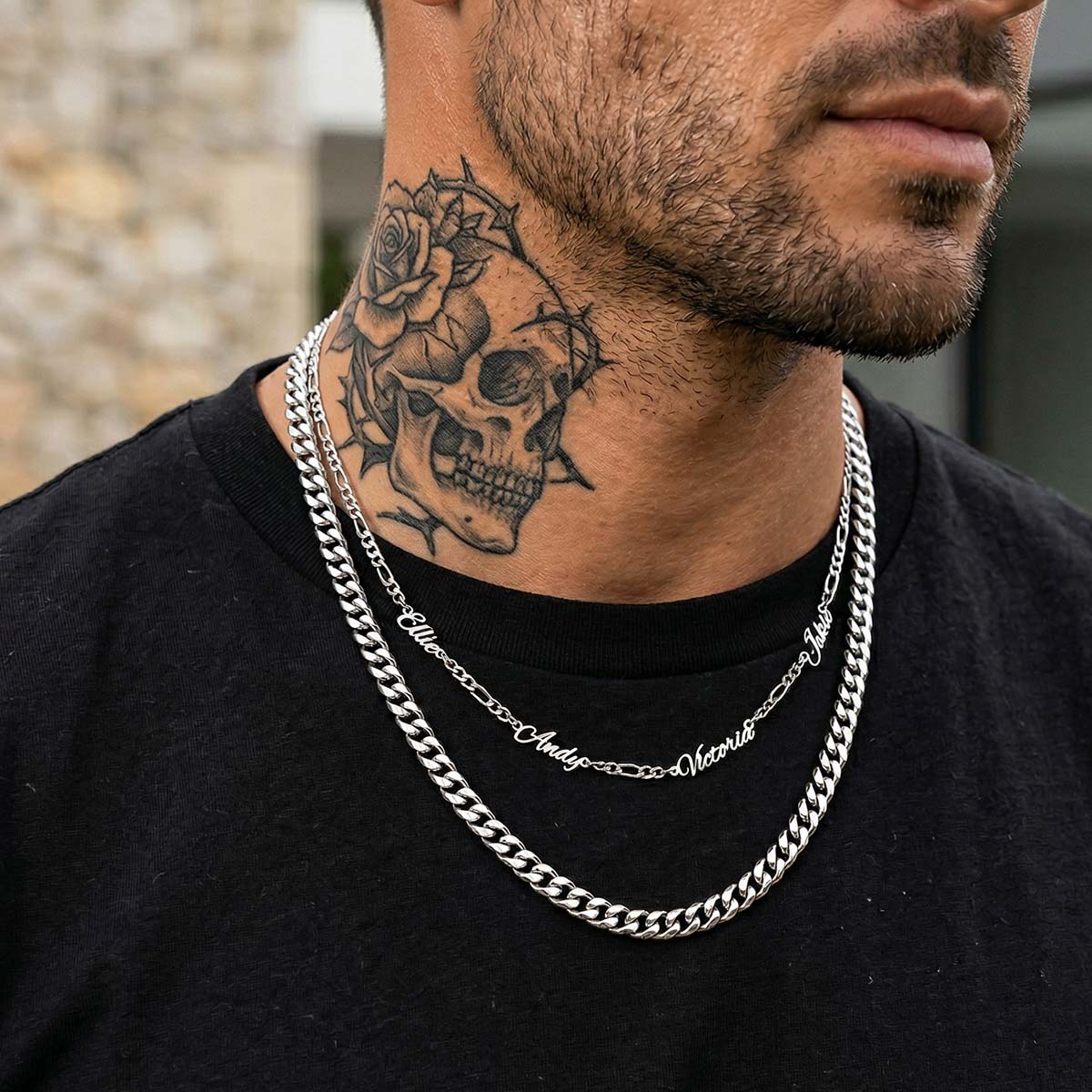 Customized Name Necklace With 3mm Width Figaro Chain , Father's Day Gifts