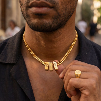 Custom Multi Charm Name Cuban Link Chain Necklace for Father Gift