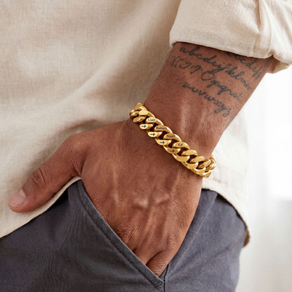 Personalized Multi Names Cuban Chain Bracelet With Cross Gift for Him , 12mm Width