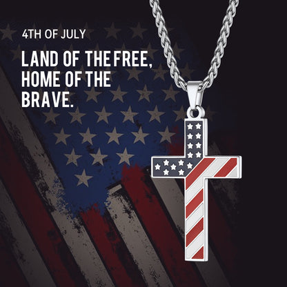 American Flag Cross Pendant Necklace for