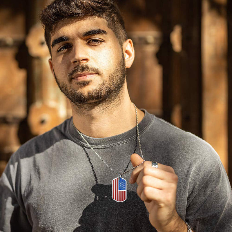 Engraved American Flag Dog Tag Necklace for