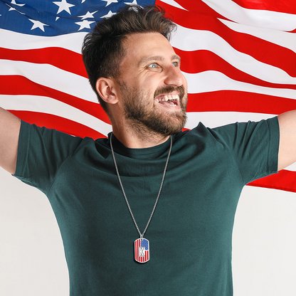 Patriotic American Flag Letter Initial Dog Tag Necklace 4th of July Pendant for