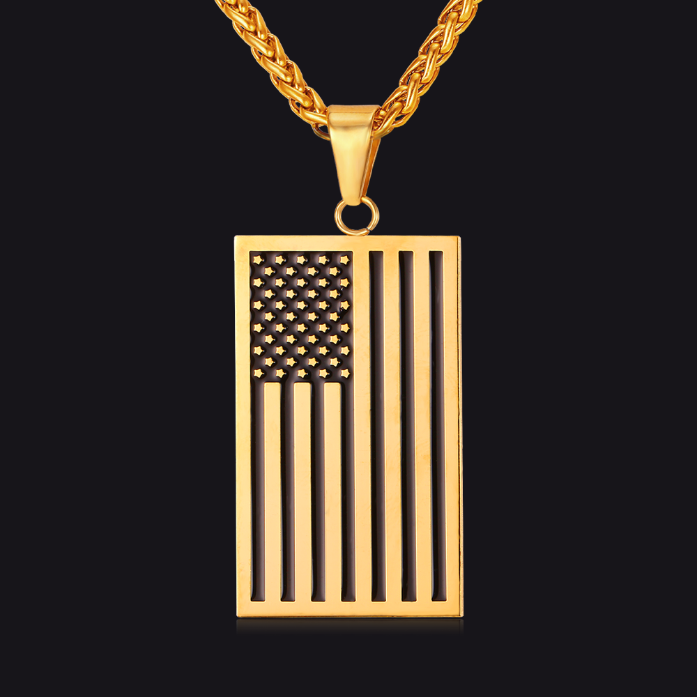 American Flag Dog Tag Pendant Nekclace for