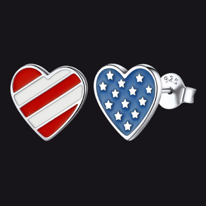 4th of July Heart Earrings American Flag Studs for