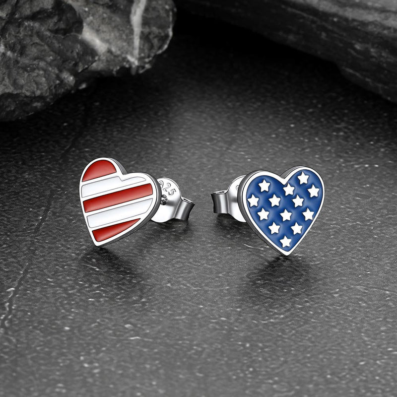 4th of July Heart Earrings American Flag Studs for