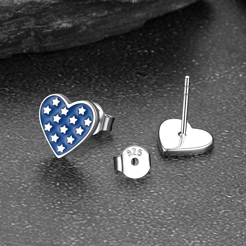4th of July Heart Earrings American Flag Studs for