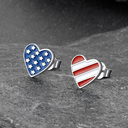 4th of July Heart Earrings American Flag Studs for