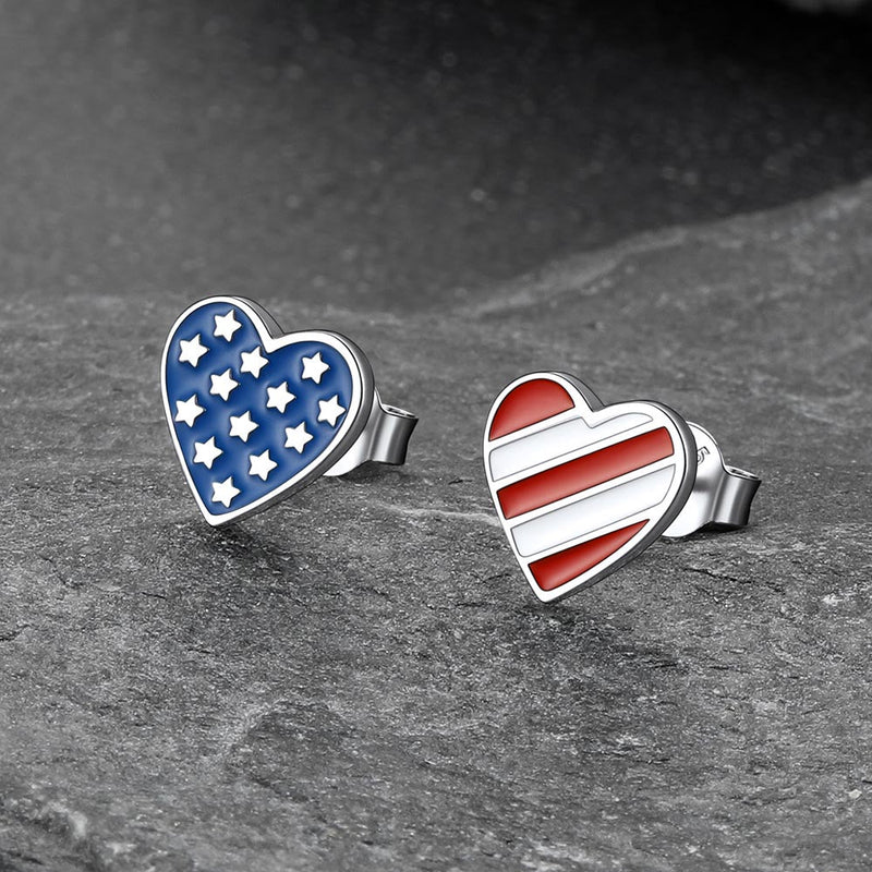 4th of July Heart Earrings American Flag Studs for