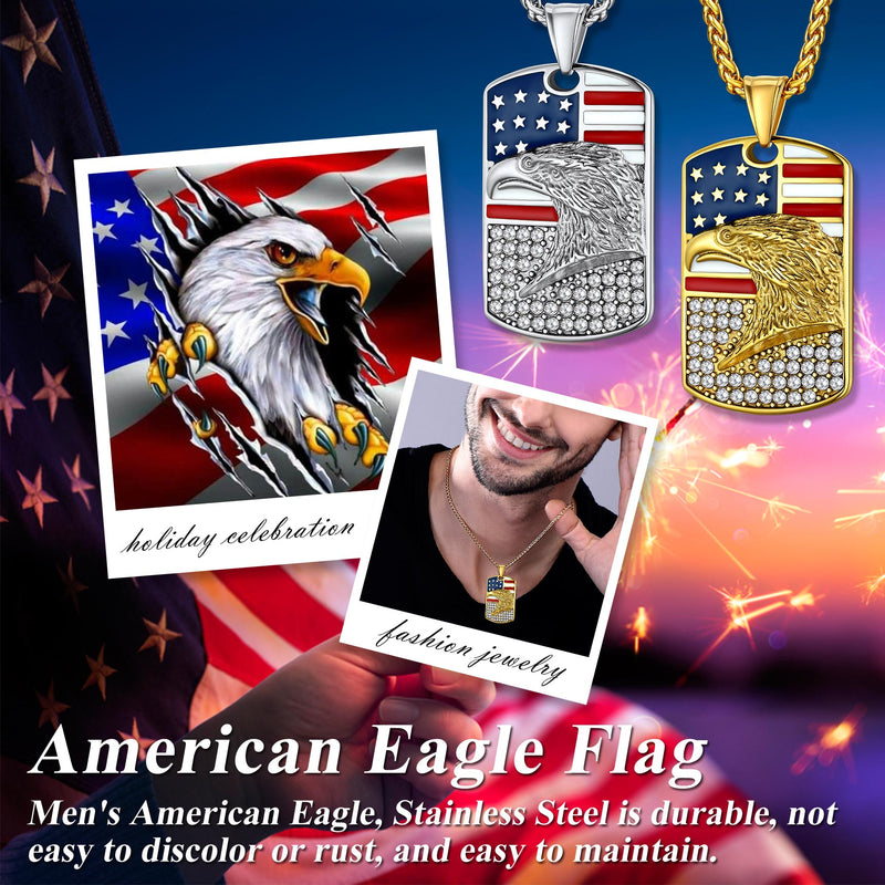 Engraved American Flag Eagle Dog Tag Necklace for