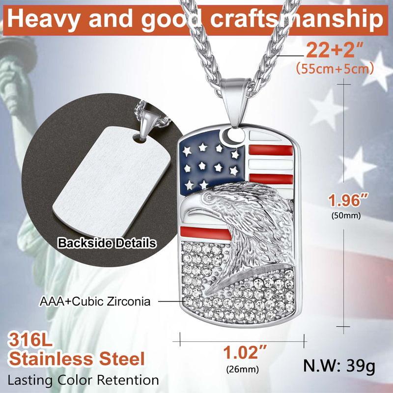 Engraved American Flag Eagle Dog Tag Necklace for