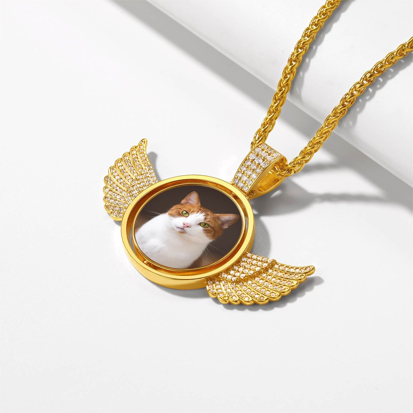 Custom Double-sided Picture Photo Circle Chain Necklace With Angel Wings for