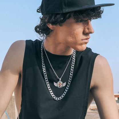 Custom Double-sided Picture Photo Circle Chain Necklace With Angel Wings for