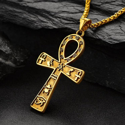 Egyptian Ankh Cross Necklace Pendant With Hieroglyphic for