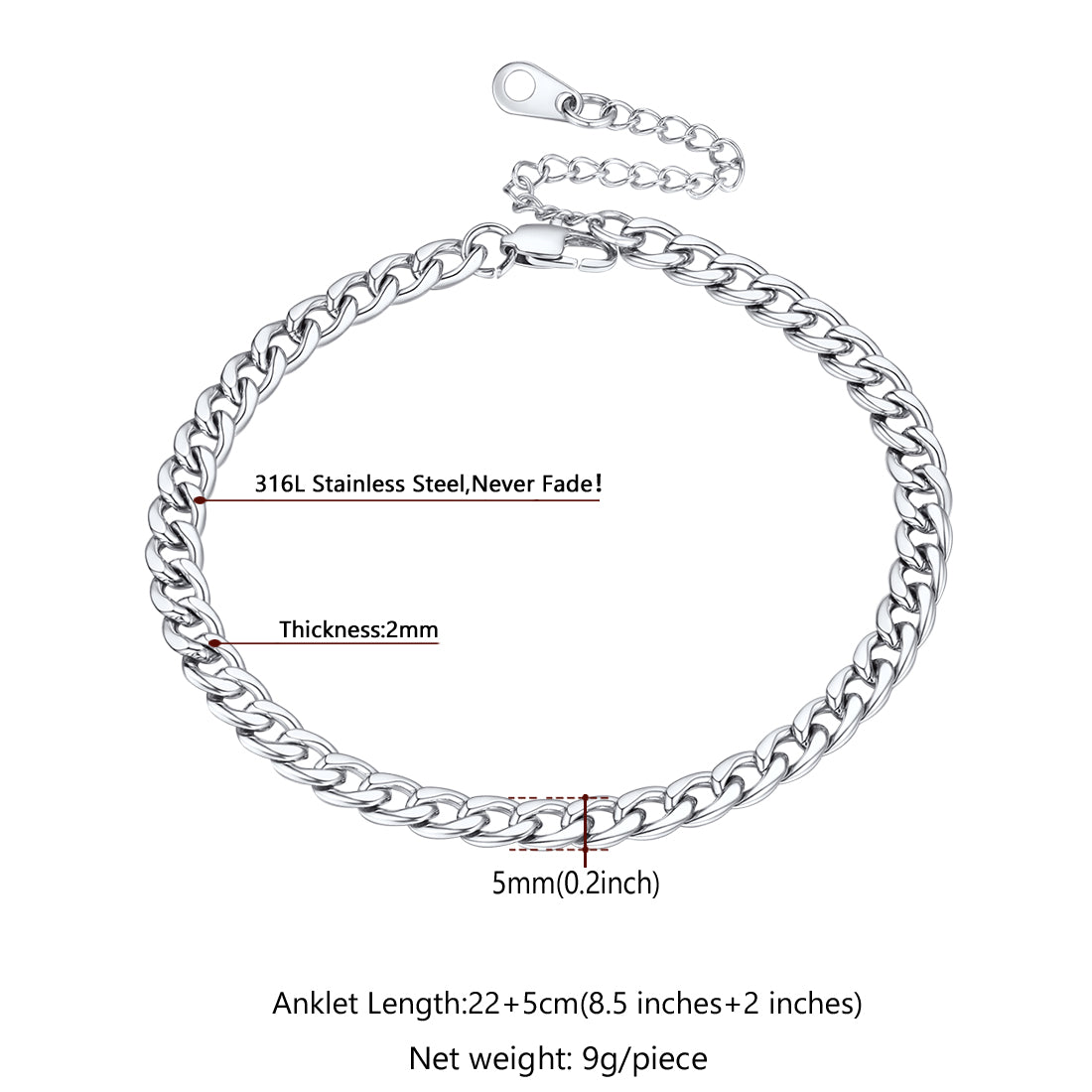 Cuban Chain Anklet for or Beach Foot Jewelry
