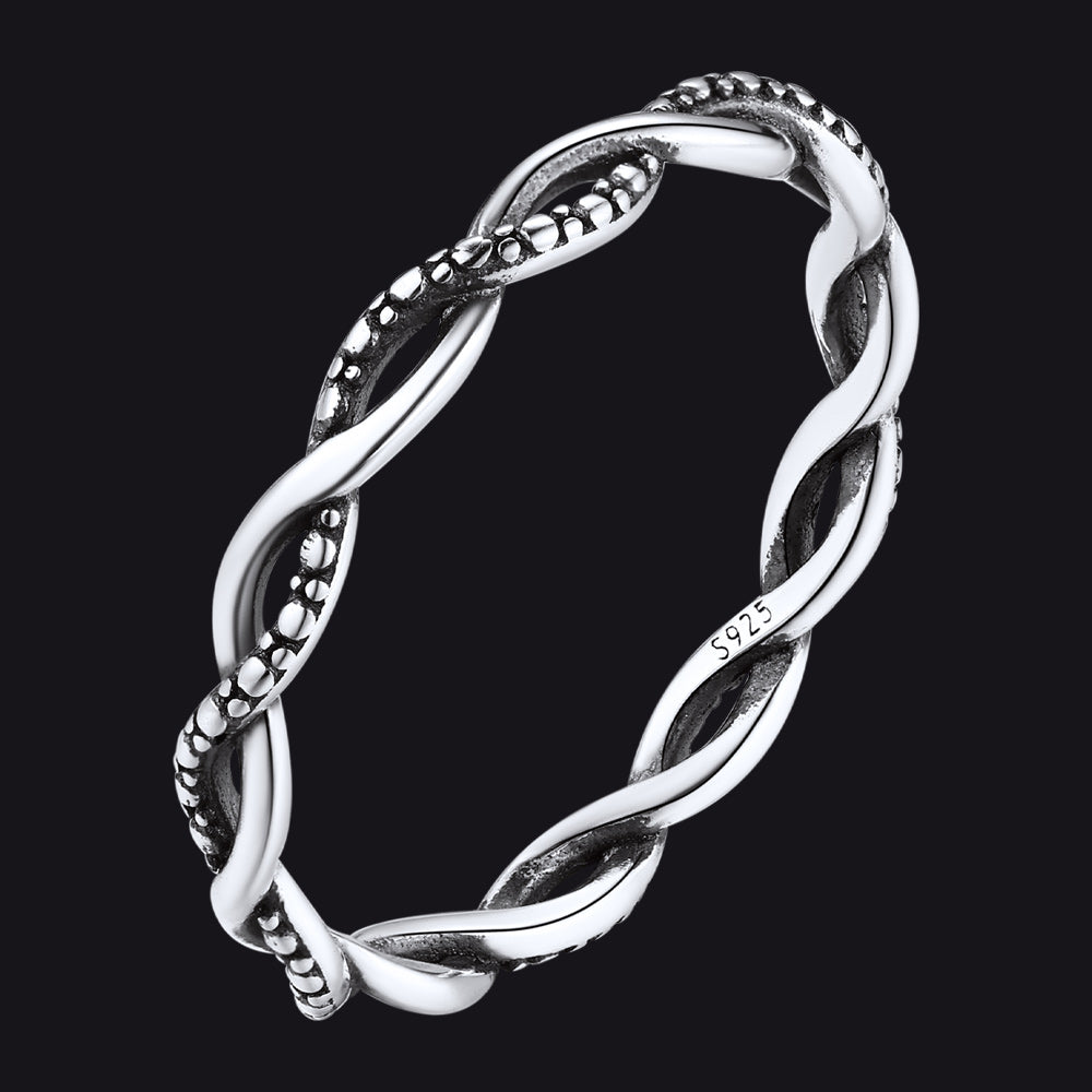 925 Sterling Silver 2.8mm Wide Antique Silver Stack Twist Ring for
