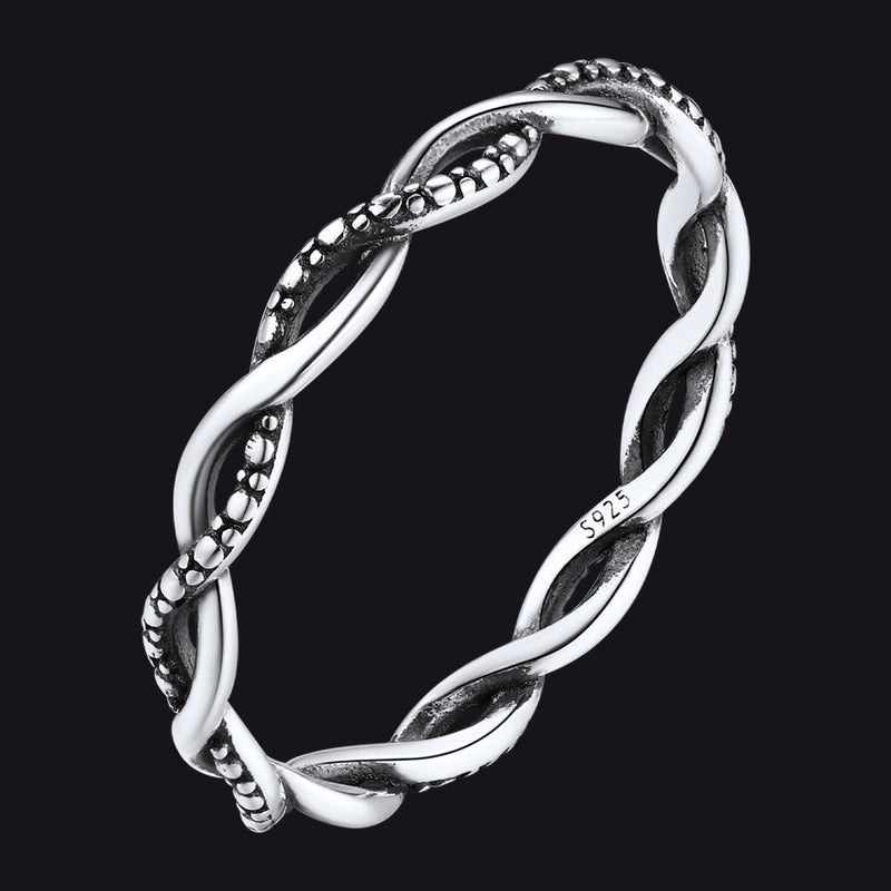 925 Sterling Silver 2.8mm Wide Antique Silver Stack Twist Ring for
