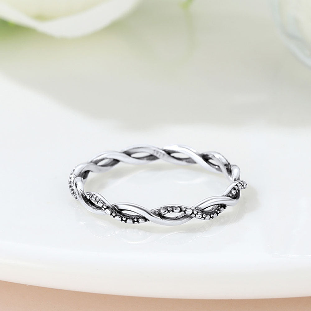 925 Sterling Silver 2.8mm Wide Antique Silver Stack Twist Ring for