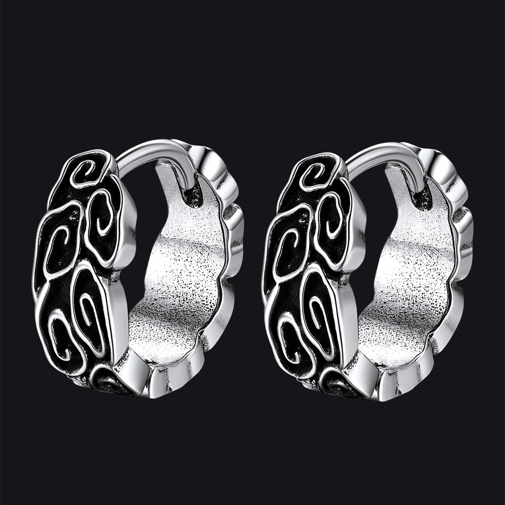 Gothic Auspicious Clouds Grass Pattern Hoop Earrings for
