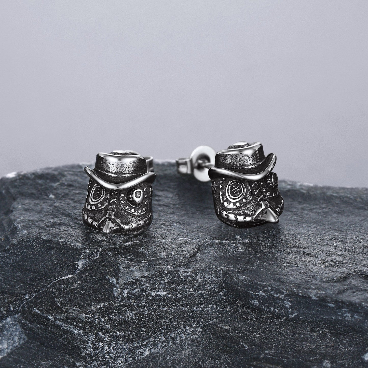 Gothic Plague Doctor Steampunk Stud Earrings
