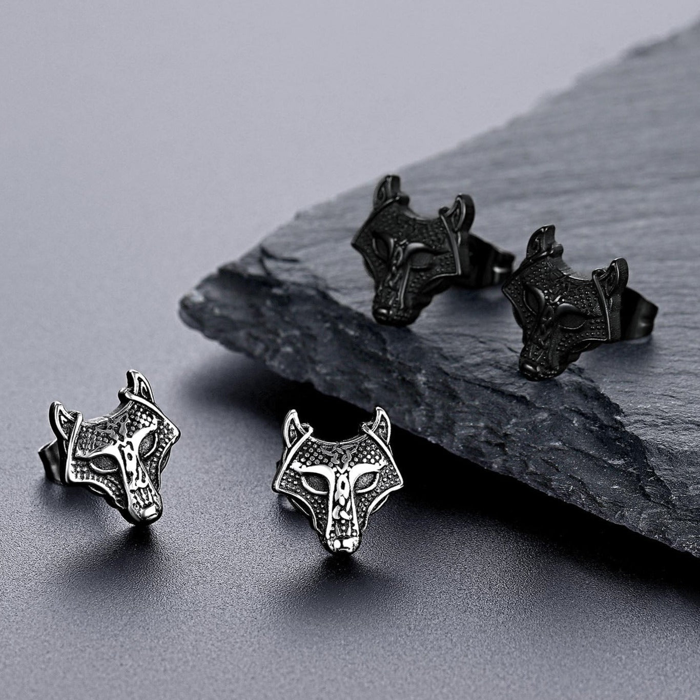 Viking Celtic Wolf Head Stud Earrings for Stainless Steel