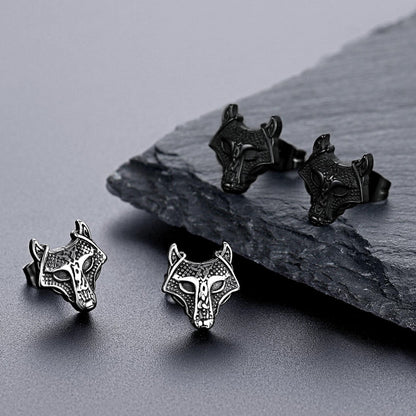 Viking Celtic Wolf Head Stud Earrings for Stainless Steel