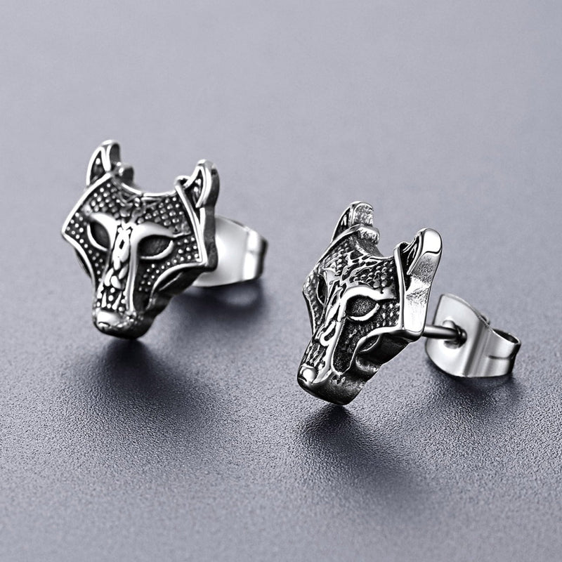 Viking Celtic Wolf Head Stud Earrings for Stainless Steel