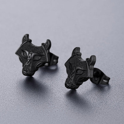 Viking Celtic Wolf Head Stud Earrings for Stainless Steel