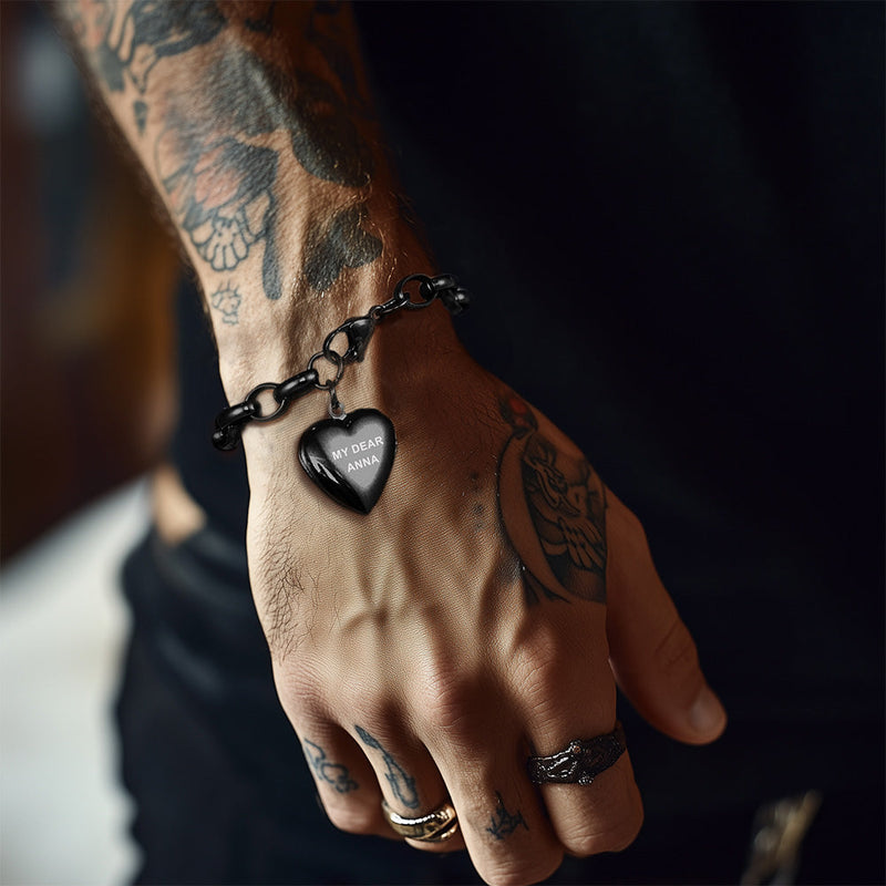 Custom Heart Link Chain Bracelet Gift for Couple