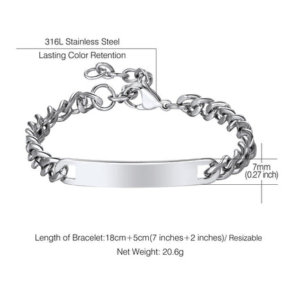7mm Customized Id Cuban Chain Link Bracelet Gift for