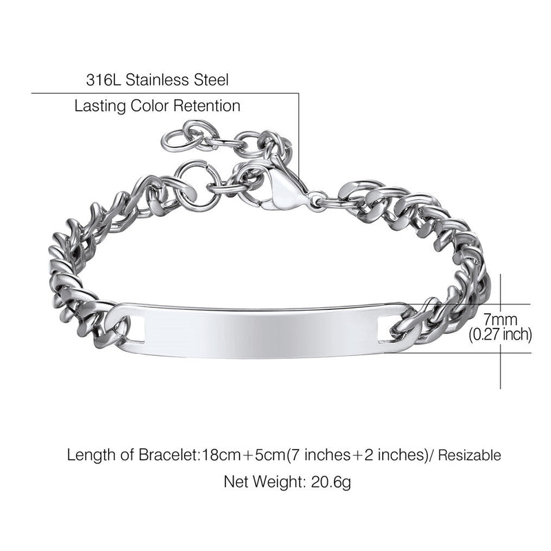7mm Customized Id Cuban Chain Link Bracelet Gift for