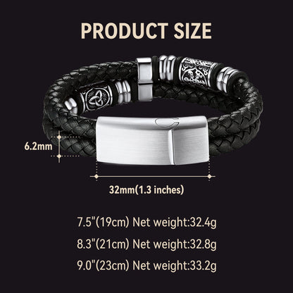 Engraved Viking Leather Braided Wristband Bracelet Gift for My Grandson