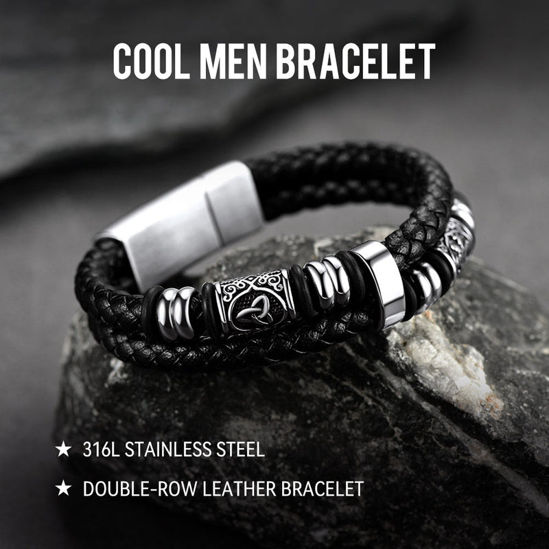 Engraved Viking Leather Braided Wristband Bracelet Gift for My Grandson
